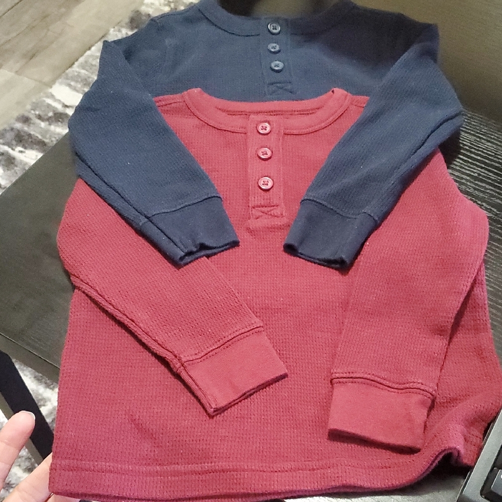 Kids' Navy and Red Waffle Henley Shirts